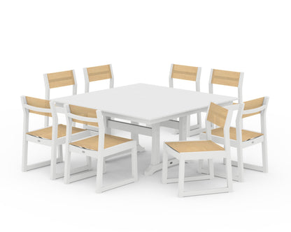 POLYWOOD® EDGE Sling Side Chair 9-Piece Farmhouse Trestle Dining Set in White / Dupioni Apricot Sling