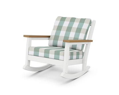 POLYWOOD® Chippendale Deep Seating Rocking Chair in White / Natural / Buffalo Plaid Glacier Spa