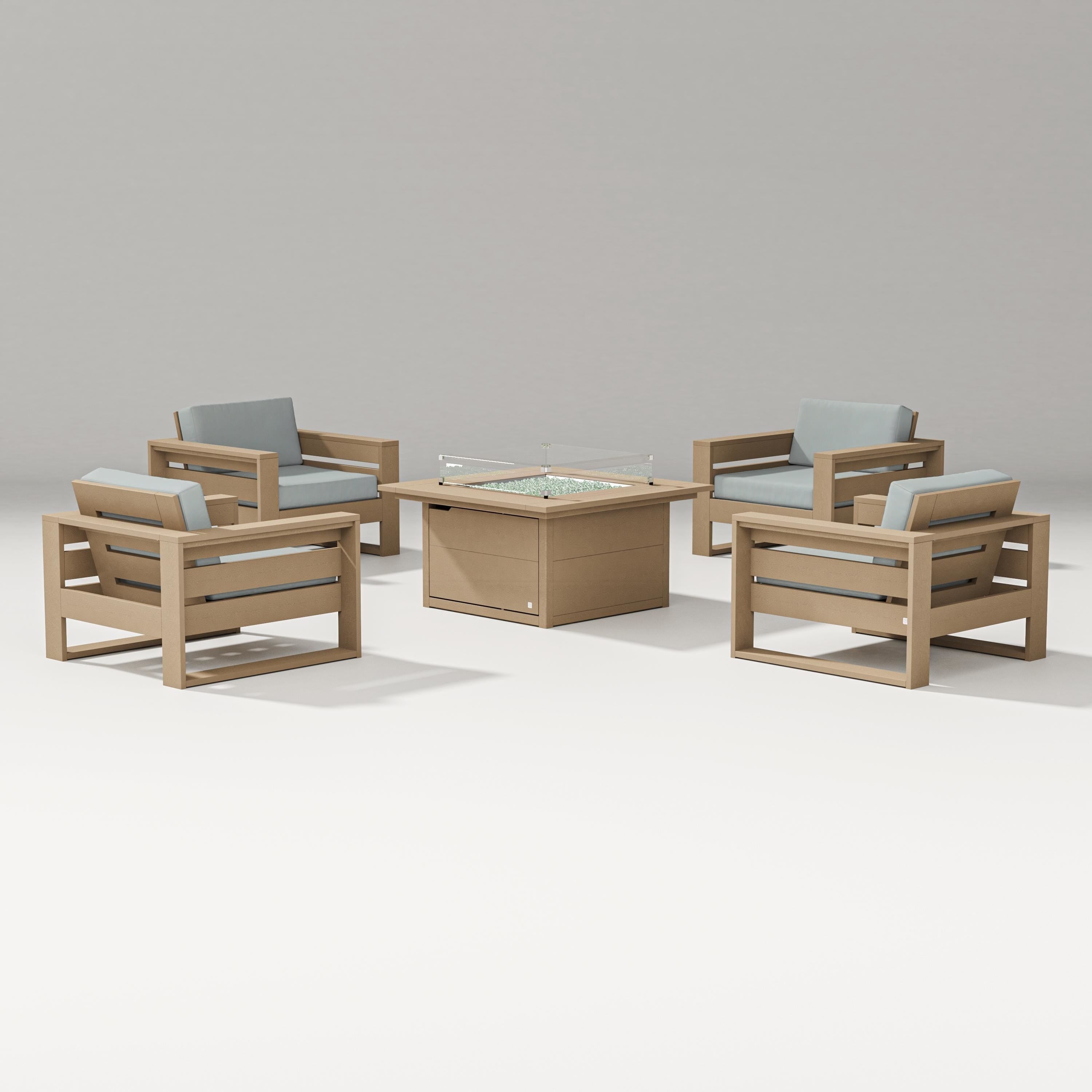 PW Designer Series Latitude 5-Piece Lounge Fire Table Set in Vintage Sahara / Spa