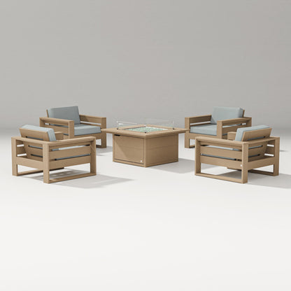PW Designer Series Latitude 5-Piece Lounge Fire Table Set in Vintage Sahara / Spa