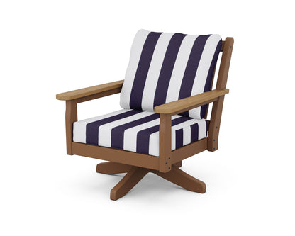 POLYWOOD® Chippendale Deep Seating Swivel Chair in Teak / Natural / Cabana Stripe Navy