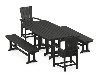POLYWOOD® Quattro 5-Piece Farmhouse Dining Set with Benches in Black