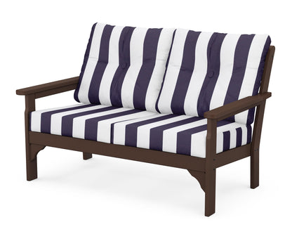 POLYWOOD® Vineyard Deep Seating Loveseat in Mahogany / Cabana Stripe Navy