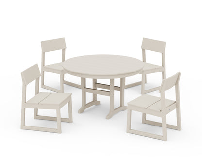 POLYWOOD® EDGE Side Chair 5-Piece Round Farmhouse Dining Set in Sand
