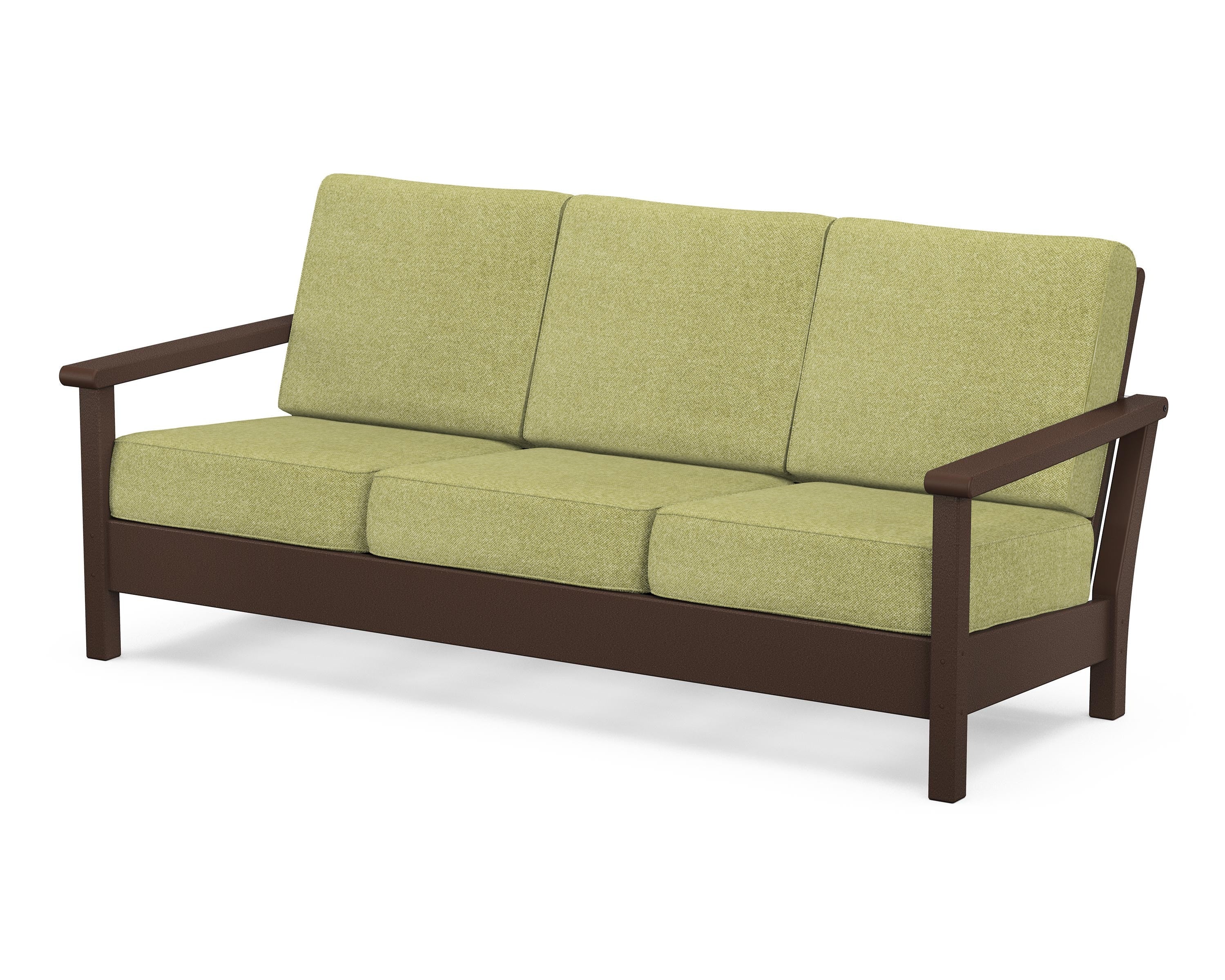 POLYWOOD® Harbour Deep Seating Sofa in Mahogany / Chartreuse Boucle