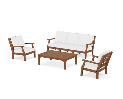 Martha Stewart by POLYWOOD® Chinoiserie 4-Piece Deep Seating Set with Sofa in Teak / Natural