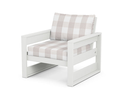 POLYWOOD® Westport Club Chair in White / Buffalo Plaid Dune Burlap