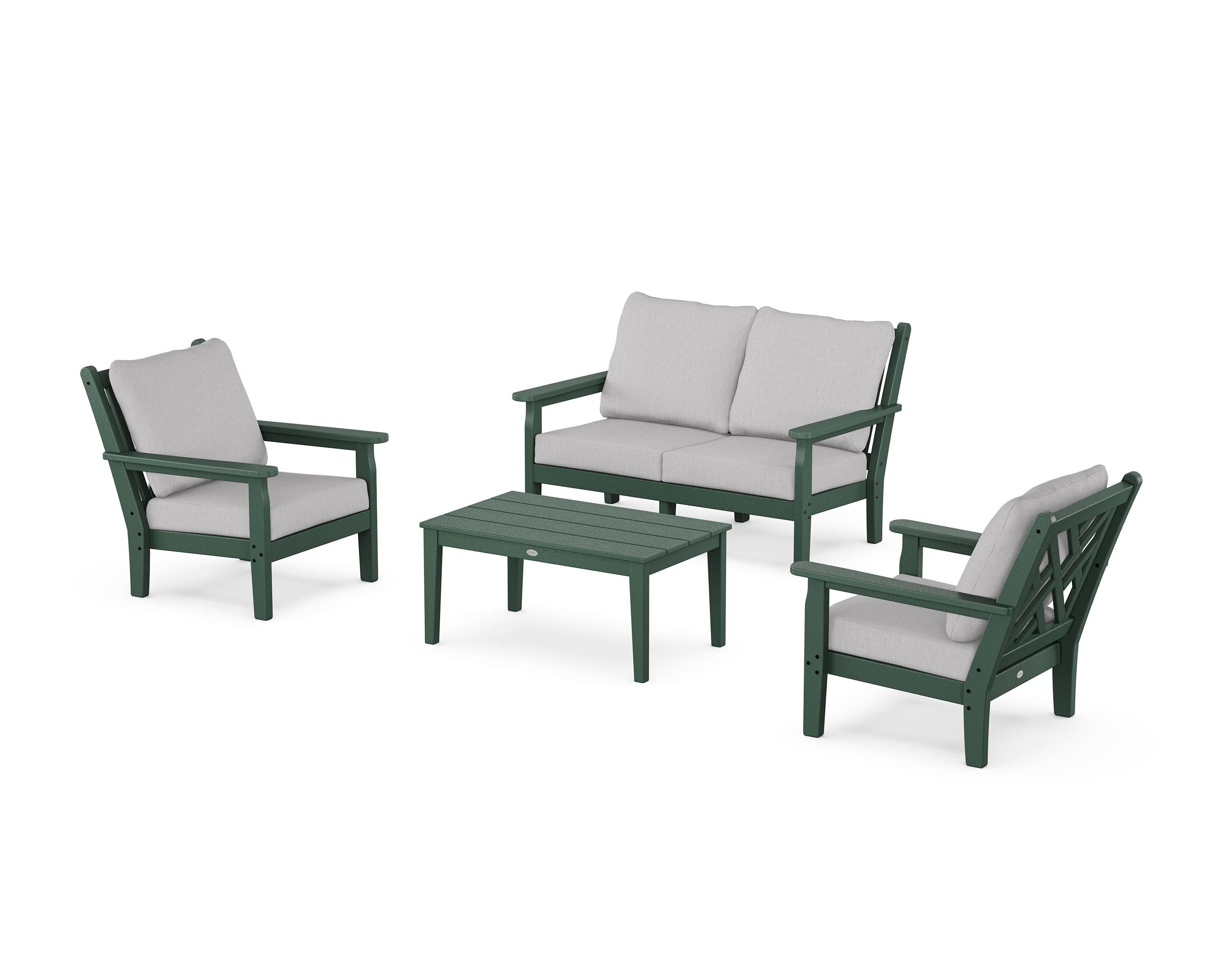 POLYWOOD® Chippendale 4-Piece Deep Seating Set with Loveseat in Green / Granite