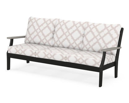 POLYWOOD® Braxton Deep Seating Sofa in Black / Driftwood / Trellis Dune Burlap