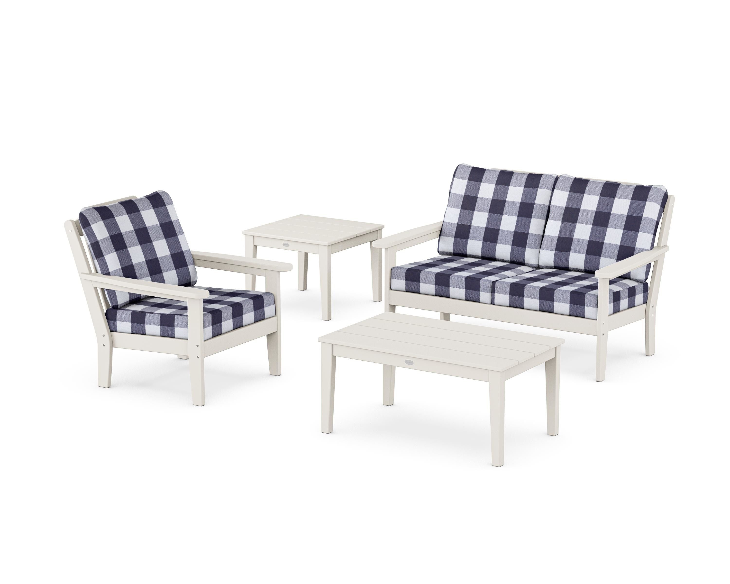Country Living Wovendale 4-Piece Deep Seating Set in Sand / Buffalo Plaid Navy
