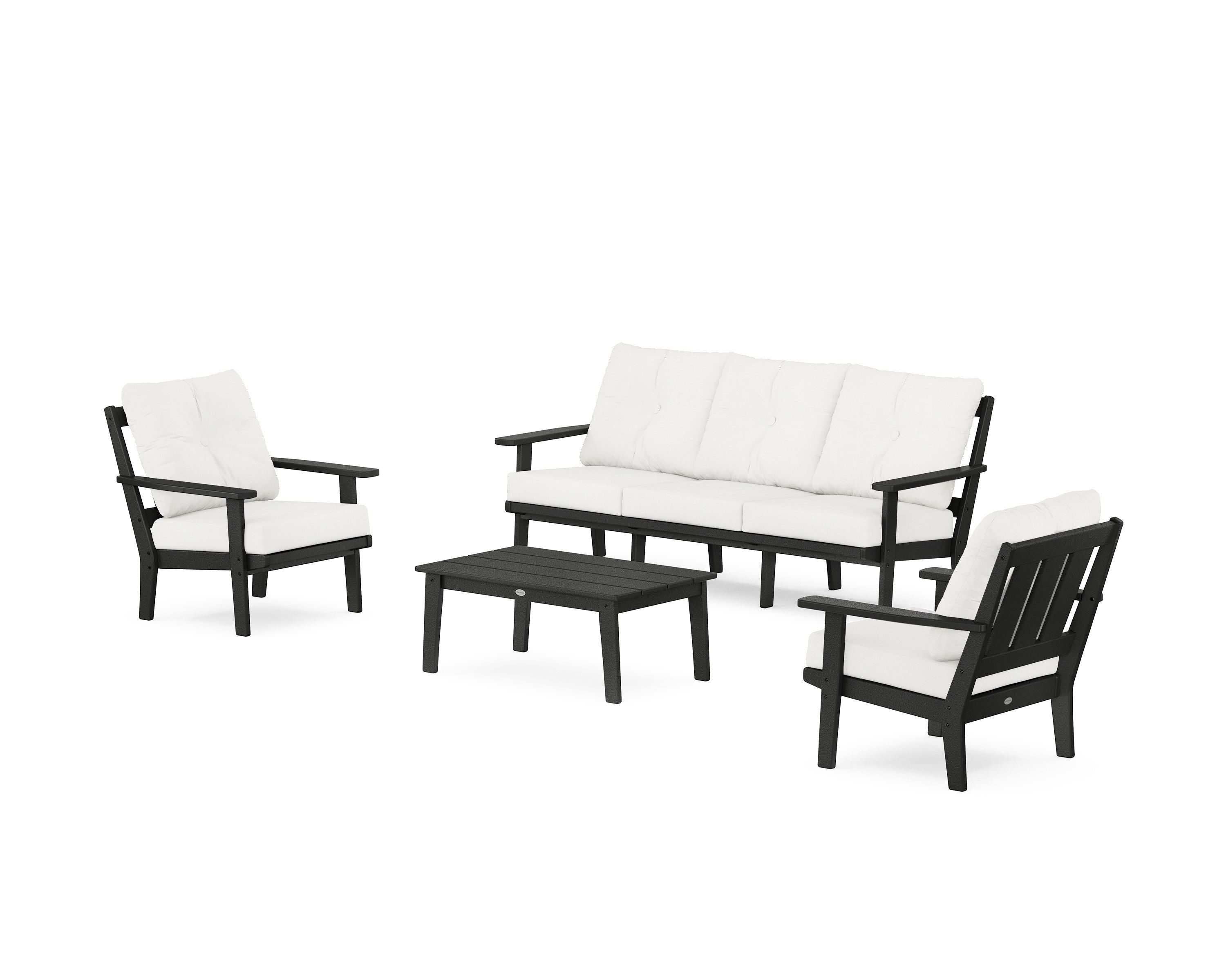POLYWOOD® Oxford 4-Piece Deep Seating Set with Sofa in Black / Natural Linen