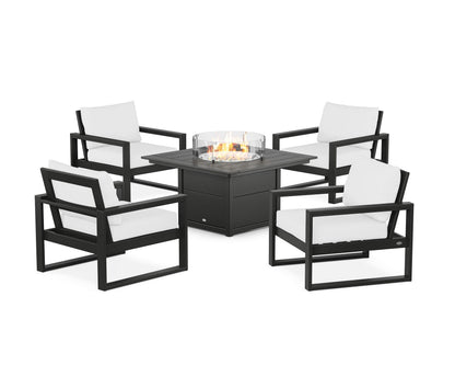 POLYWOOD® EDGE Sectional 5-Piece Deep Seating Set with Fire Pit Table in Black / Natural