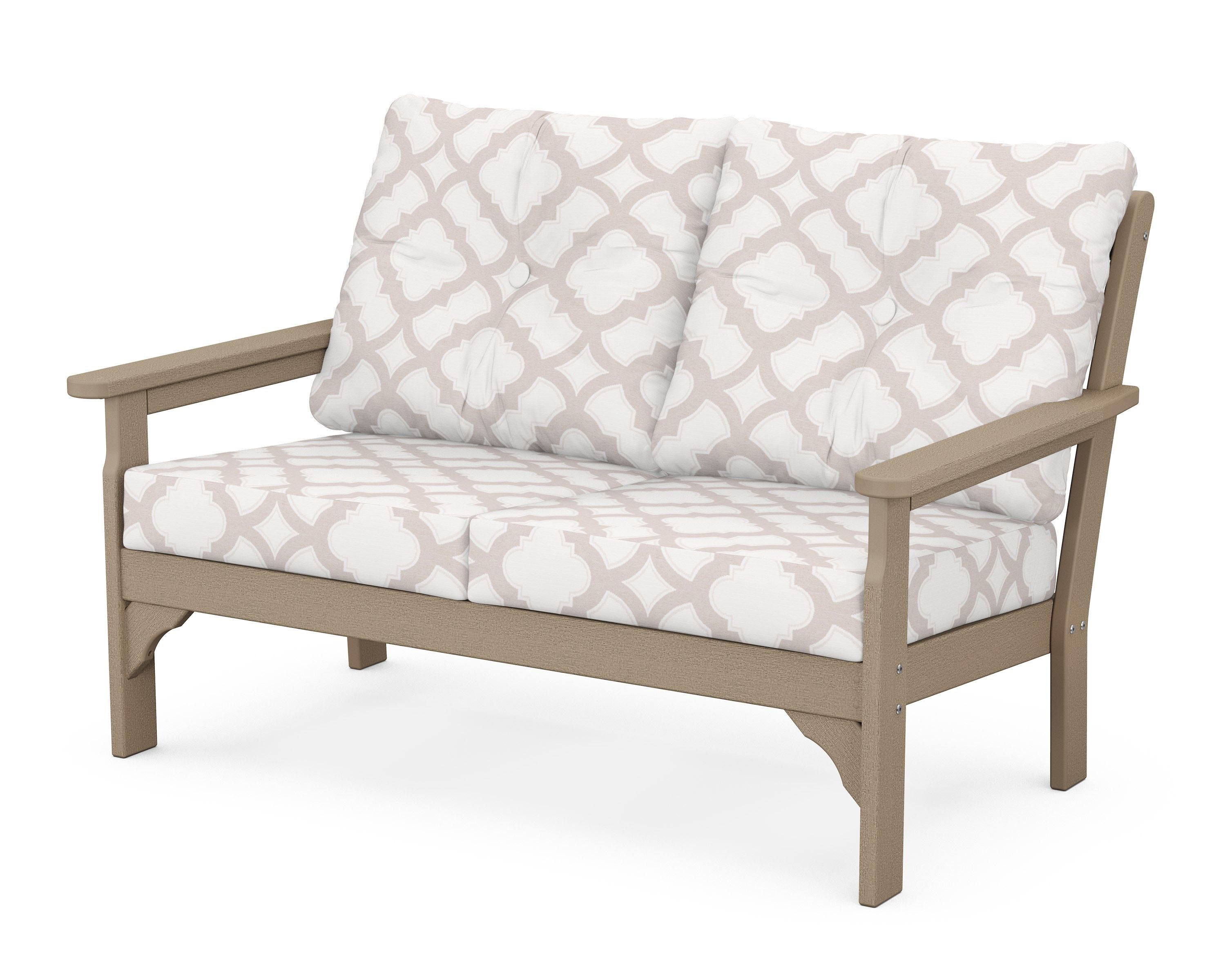 POLYWOOD® Vineyard Deep Seating Loveseat in Vintage Sahara / Trellis Dune Burlap
