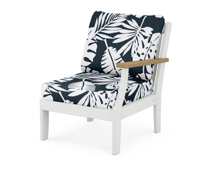 POLYWOOD® Braxton Modular Right Arm Chair in White / Natural / Leaf Marine Indigo