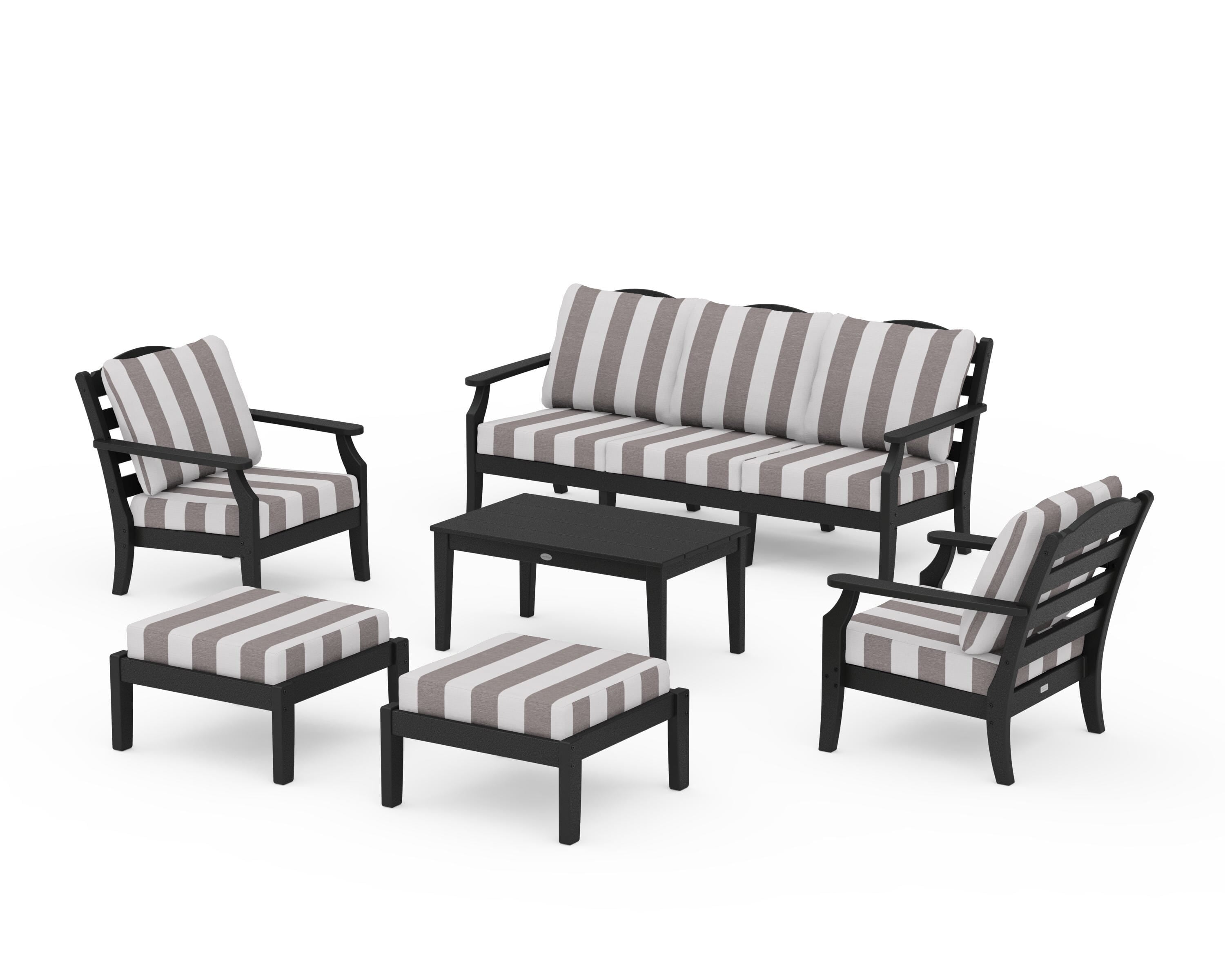 Draper James™ by  POLYWOOD® Savannah 6-Piece Lounge Sofa Set in Black / Cabana Stripe Grey Mist