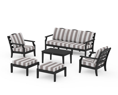 Draper James™ by  POLYWOOD® Savannah 6-Piece Lounge Sofa Set in Black / Cabana Stripe Grey Mist