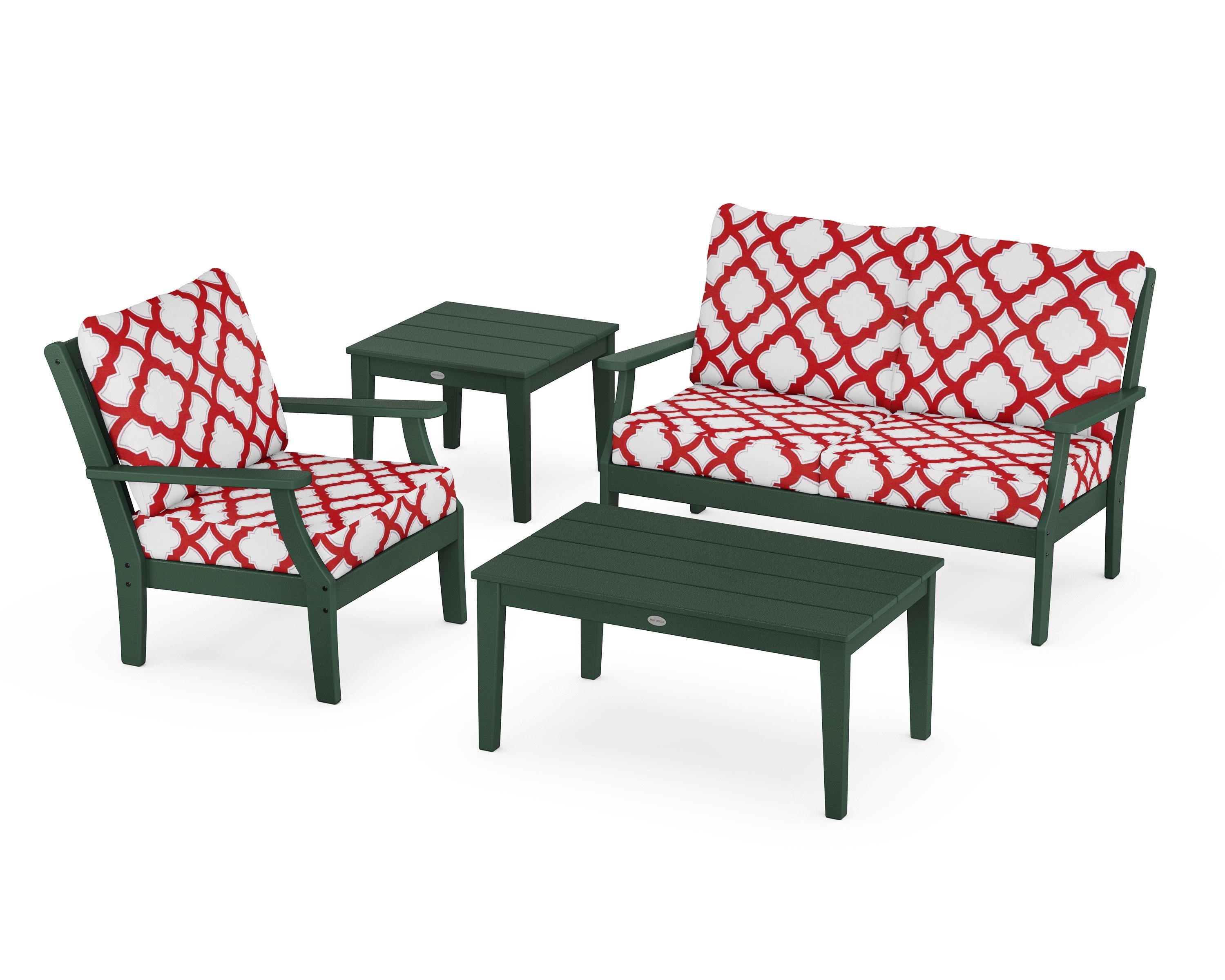 POLYWOOD® Braxton 4-Piece Deep Seating Set in Green / Trellis Crimson