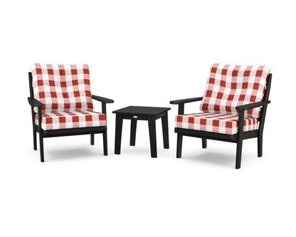 POLYWOOD® Lakeside 3-Piece Deep Seating Chair Set in Black / Buffalo Plaid Crimson