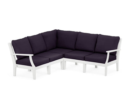 POLYWOOD® Braxton Modular 5-Piece Deep Seating Set in White / Navy Linen