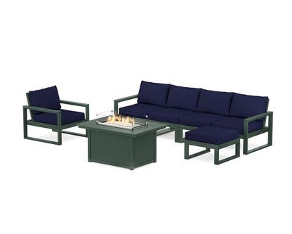 POLYWOOD® EDGE Sectional Lounge and Fire Pit Set in Green / Navy