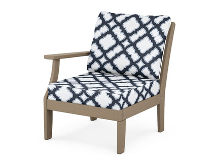 POLYWOOD® Braxton Modular Left Arm Chair in Vintage Sahara / Trellis Marine Indigo