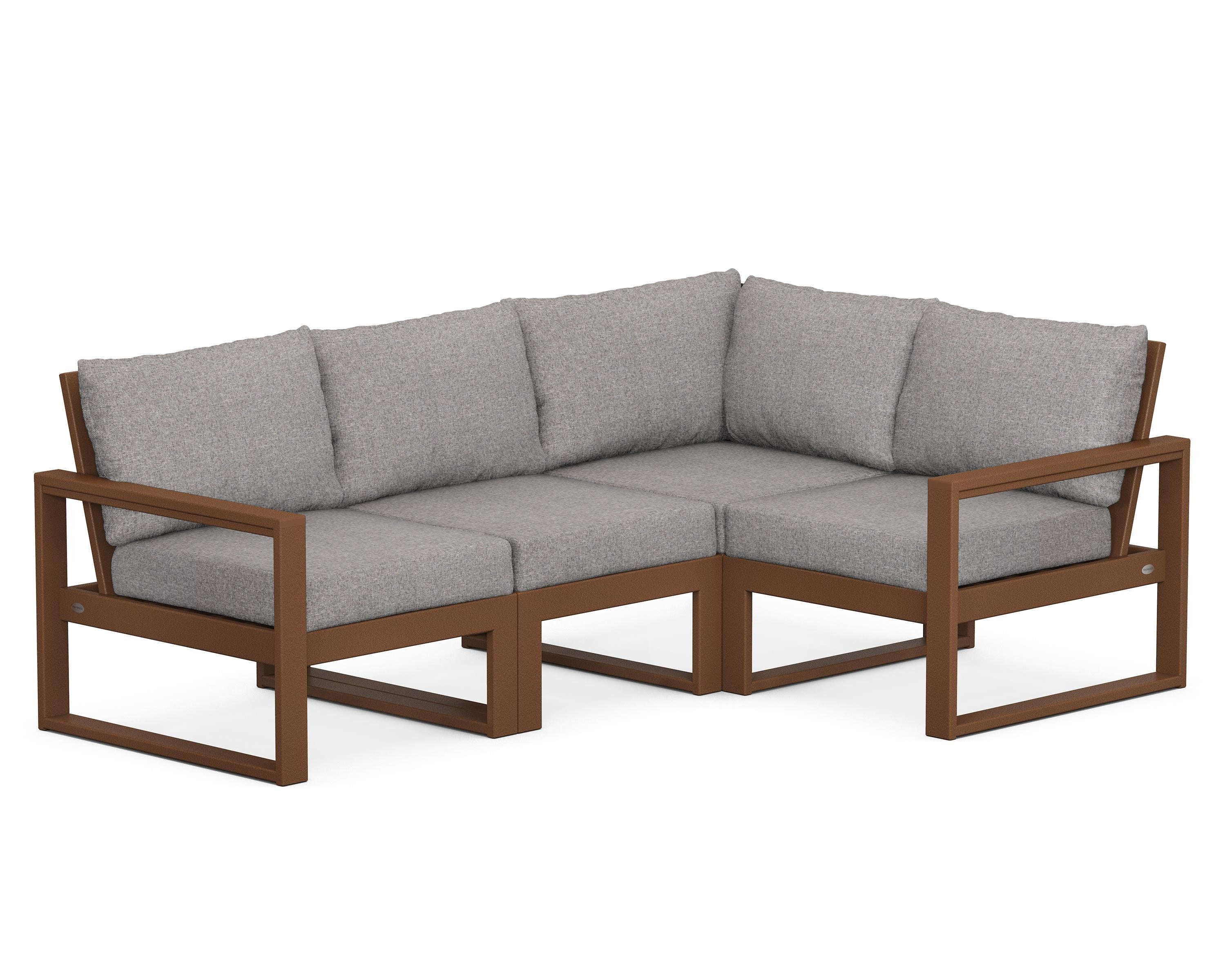 POLYWOOD® EDGE 4-Piece Modular Deep Seating Set in Teak / Grey Mist