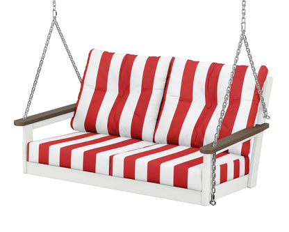 POLYWOOD® Vineyard Deep Seating Swing in White / Kona / Cabana Stripe Crimson