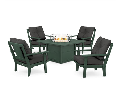 POLYWOOD® Prairie 5-Piece Deep Seating Set with Fire Pit Table in Green / Spectrum Carbon