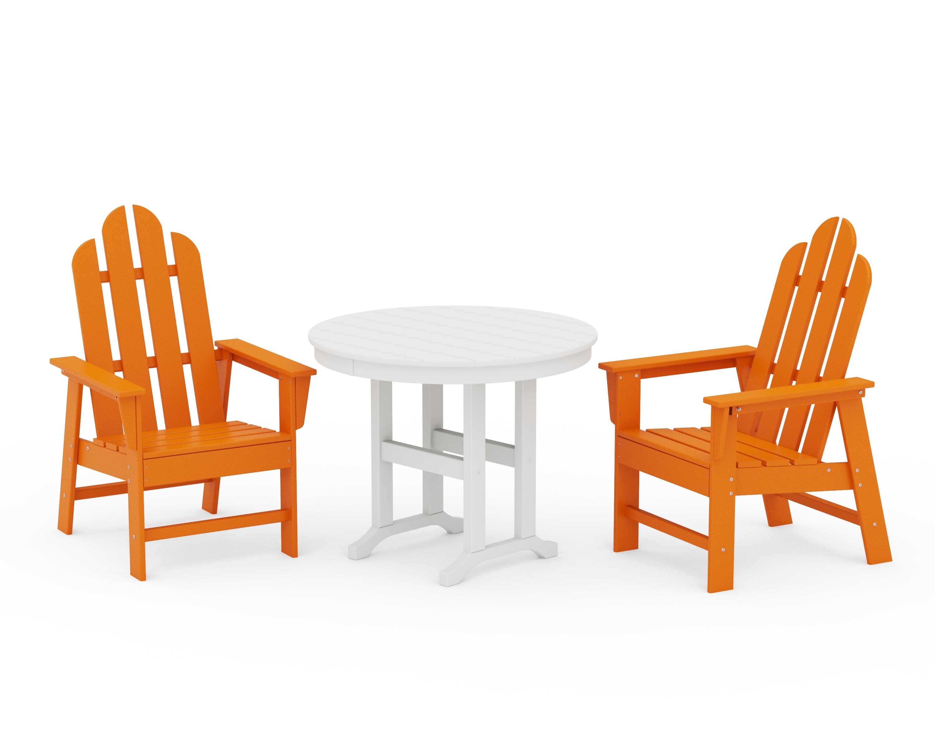 POLYWOOD® Long Island 3-Piece Round Dining Set in Tangerine / White