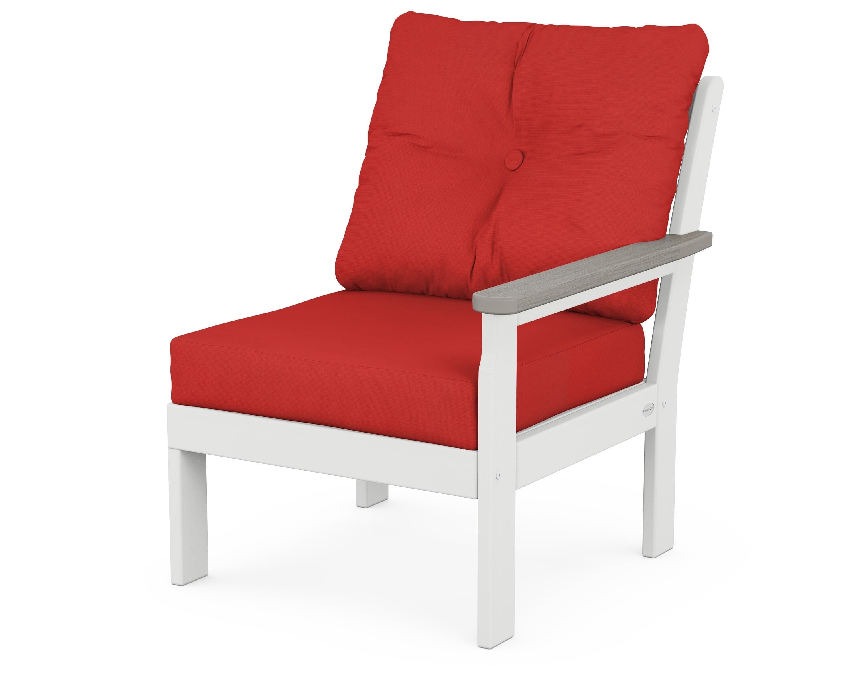 POLYWOOD® Vineyard Modular Right Arm Chair in White / Driftwood / Crimson Linen