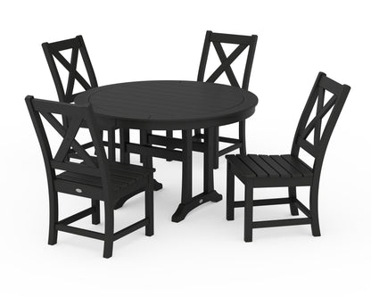 POLYWOOD® Braxton Side Chair 5-Piece Round Dining Set With Trestle Legs in Black