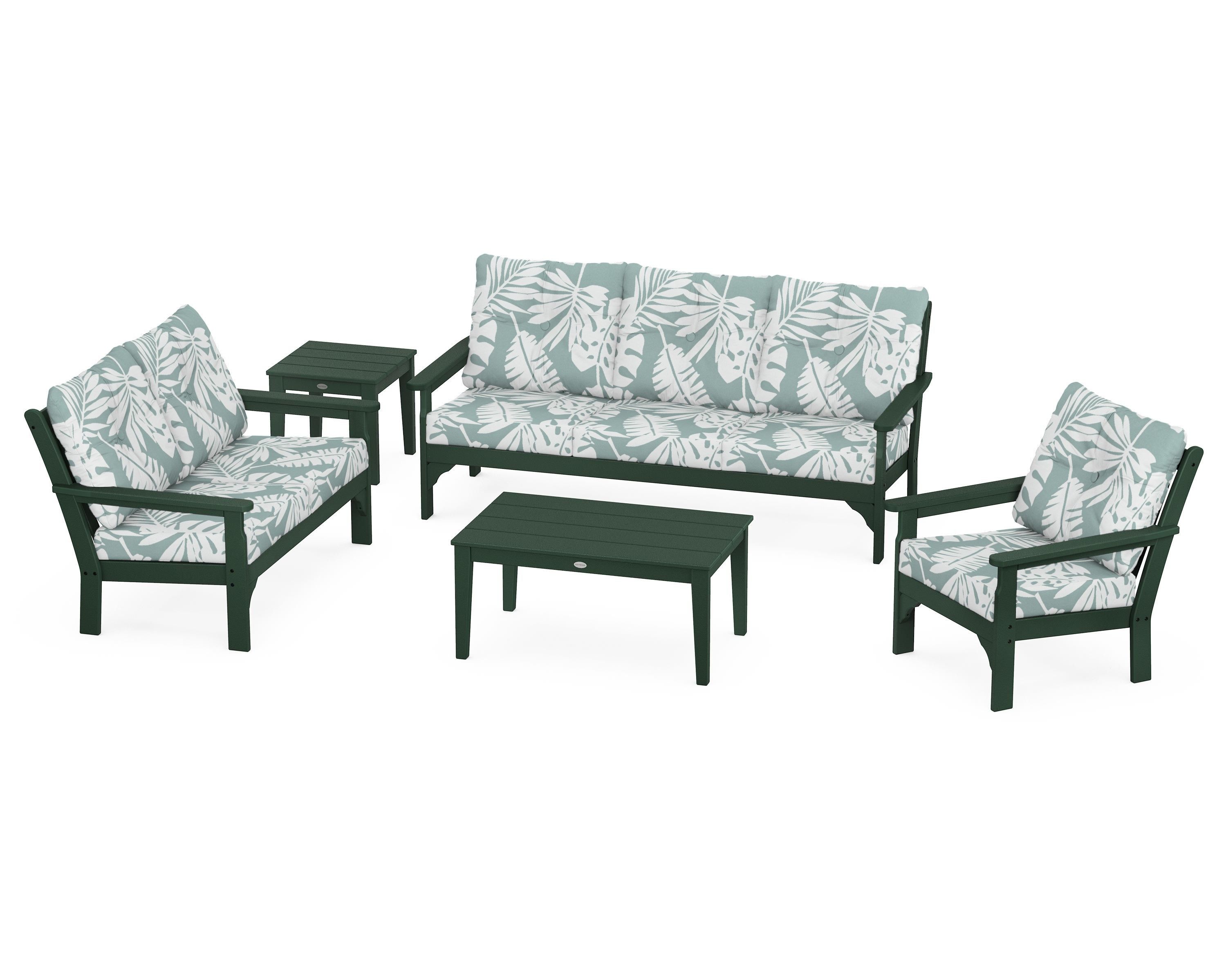 POLYWOOD® Vineyard 5 Piece Deep Seating Set in Green / Leaf Glacier Spa