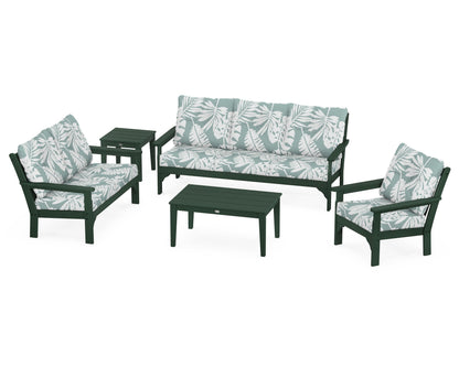 POLYWOOD® Vineyard 5 Piece Deep Seating Set in Green / Leaf Glacier Spa