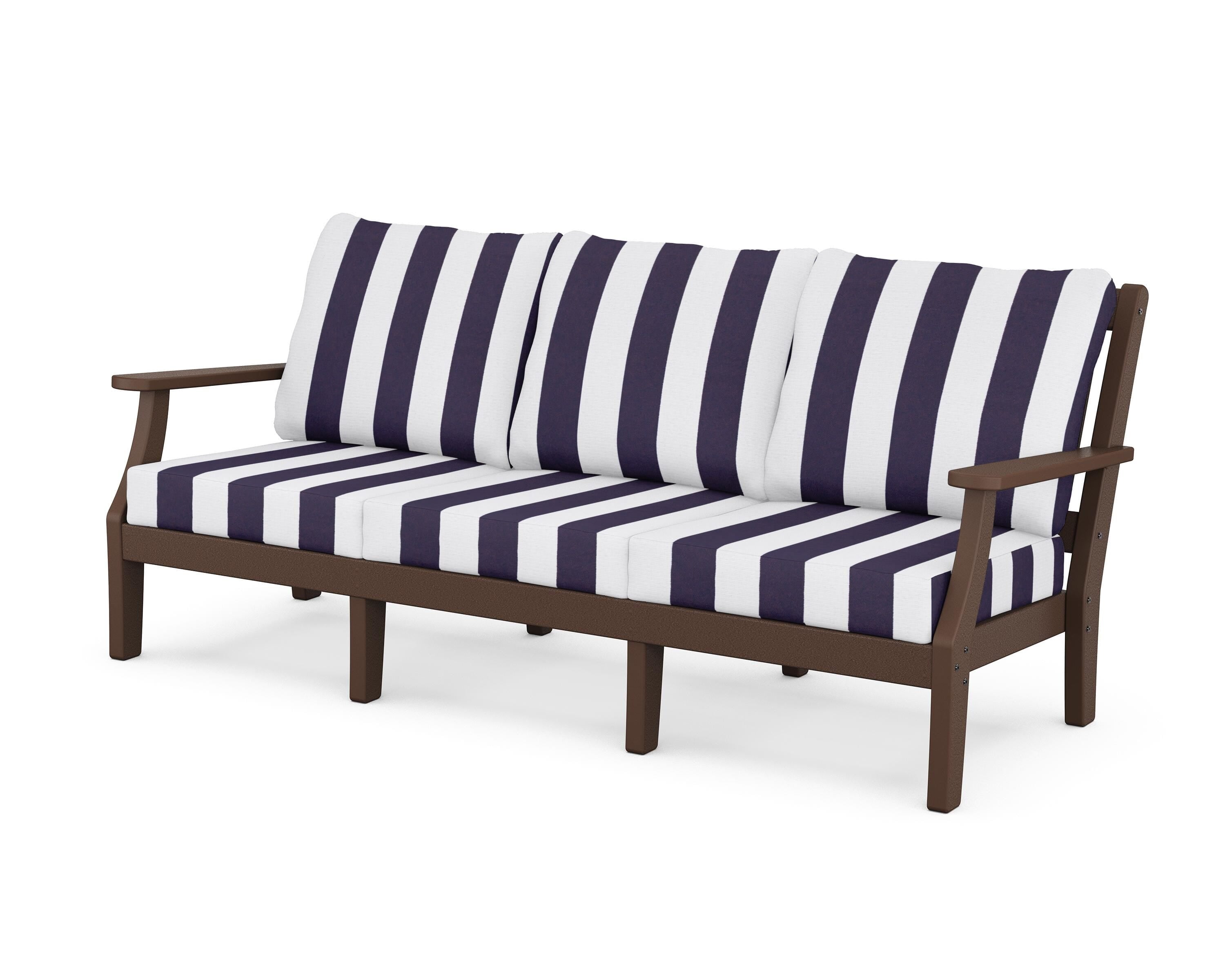 Martha Stewart by POLYWOOD® Chinoiserie Deep Seating Sofa in Mahogany / Cabana Stripe Navy