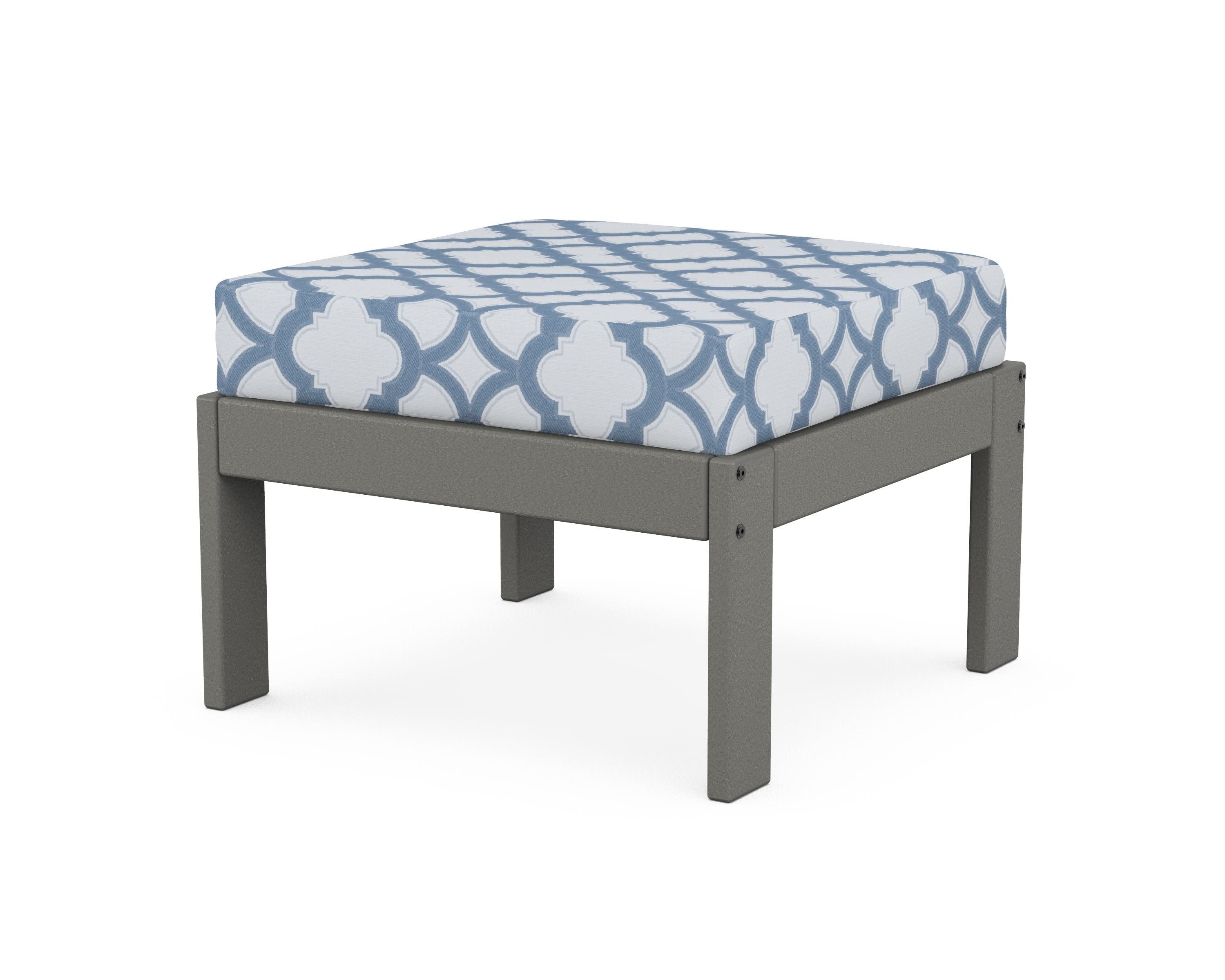 POLYWOOD® Vineyard Modular Ottoman in Slate Grey / Trellis Sky Blue