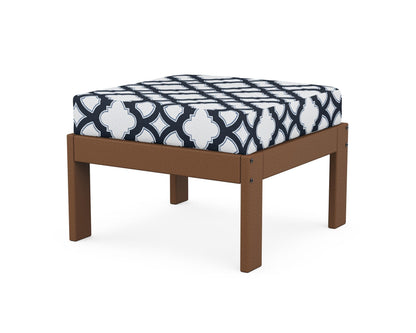 POLYWOOD® Vineyard Modular Ottoman in Teak / Trellis Marine Indigo
