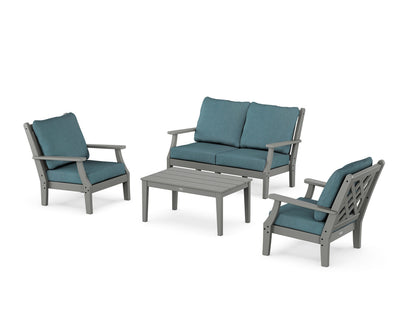 Country Living Wovendale 4-Piece Deep Seating Set with Loveseat in Slate Grey / Ocean Teal