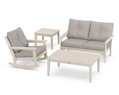 POLYWOOD® Vineyard 4-Piece Deep Seating Rocker Set in Sand / Weathered Tweed