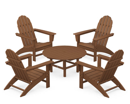 POLYWOOD® Vineyard 5-Piece Adirondack Chair Conversation Set in Teak