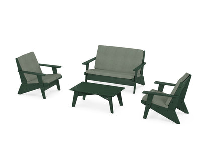 POLYWOOD® Riviera Modern Lounge 4-Piece Set in Green / Cast Sage