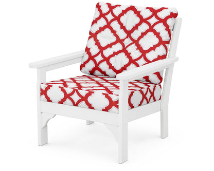 POLYWOOD® Vineyard Deep Seating Chair in White / Trellis Crimson