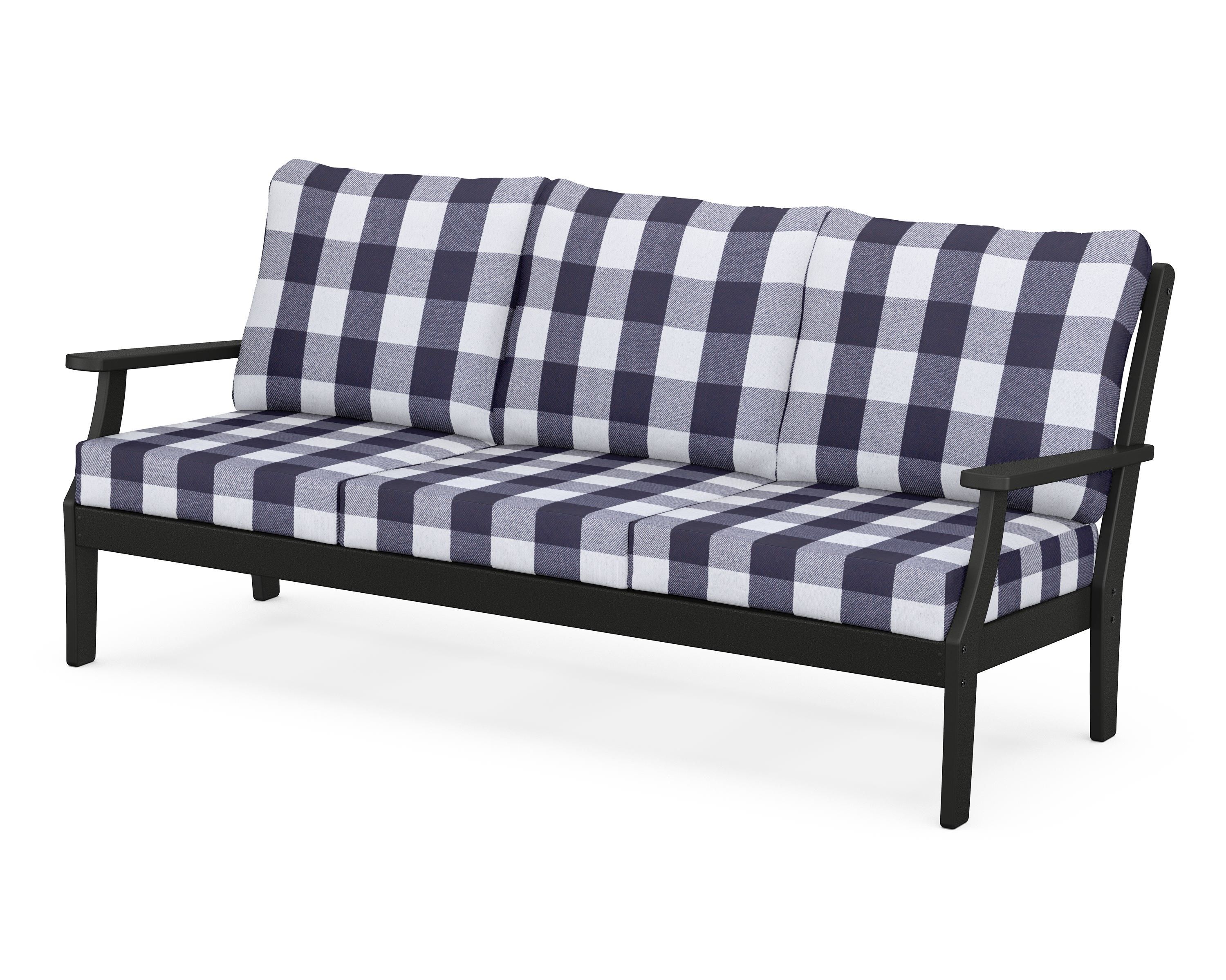 POLYWOOD® Braxton Deep Seating Sofa in Black / Buffalo Plaid Navy
