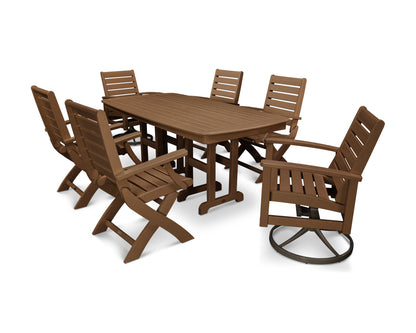 POLYWOOD® Signature 7-Piece Swivel Dining Set in Textured Bronze / Teak