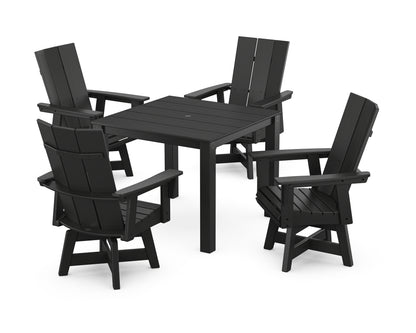 POLYWOOD® Modern Curveback Adirondack 5-Piece Parsons Swivel Dining Set in Black