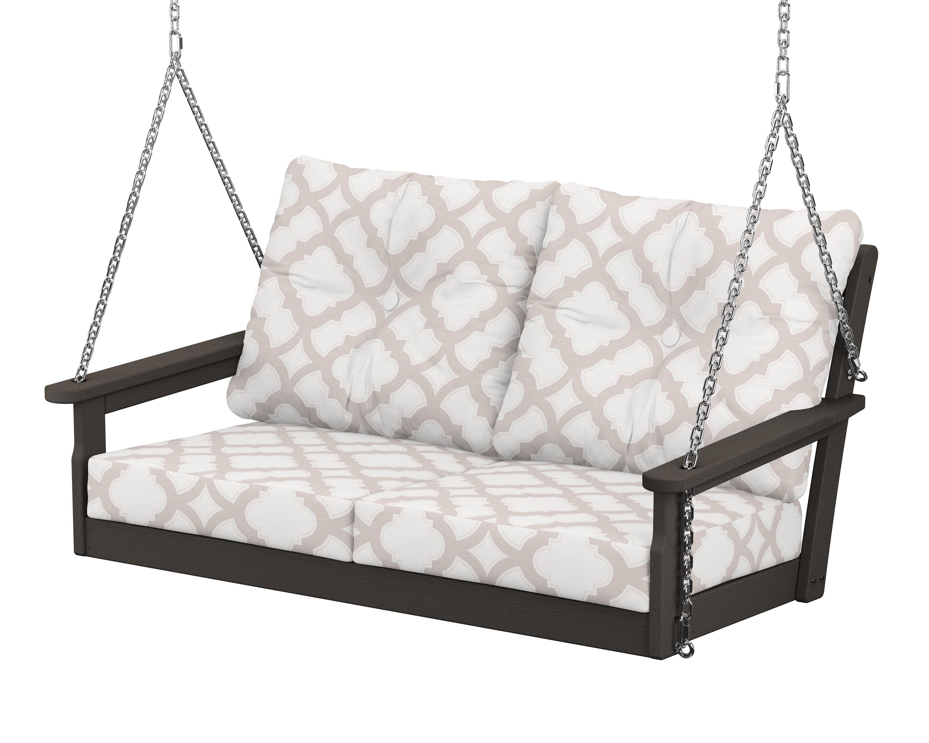 POLYWOOD® Vineyard Deep Seating Swing in Vintage Coffee / Trellis Dune Burlap