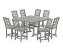 Chinoiserie 9-Piece Square Side Chair Counter Set with Trestle Legs