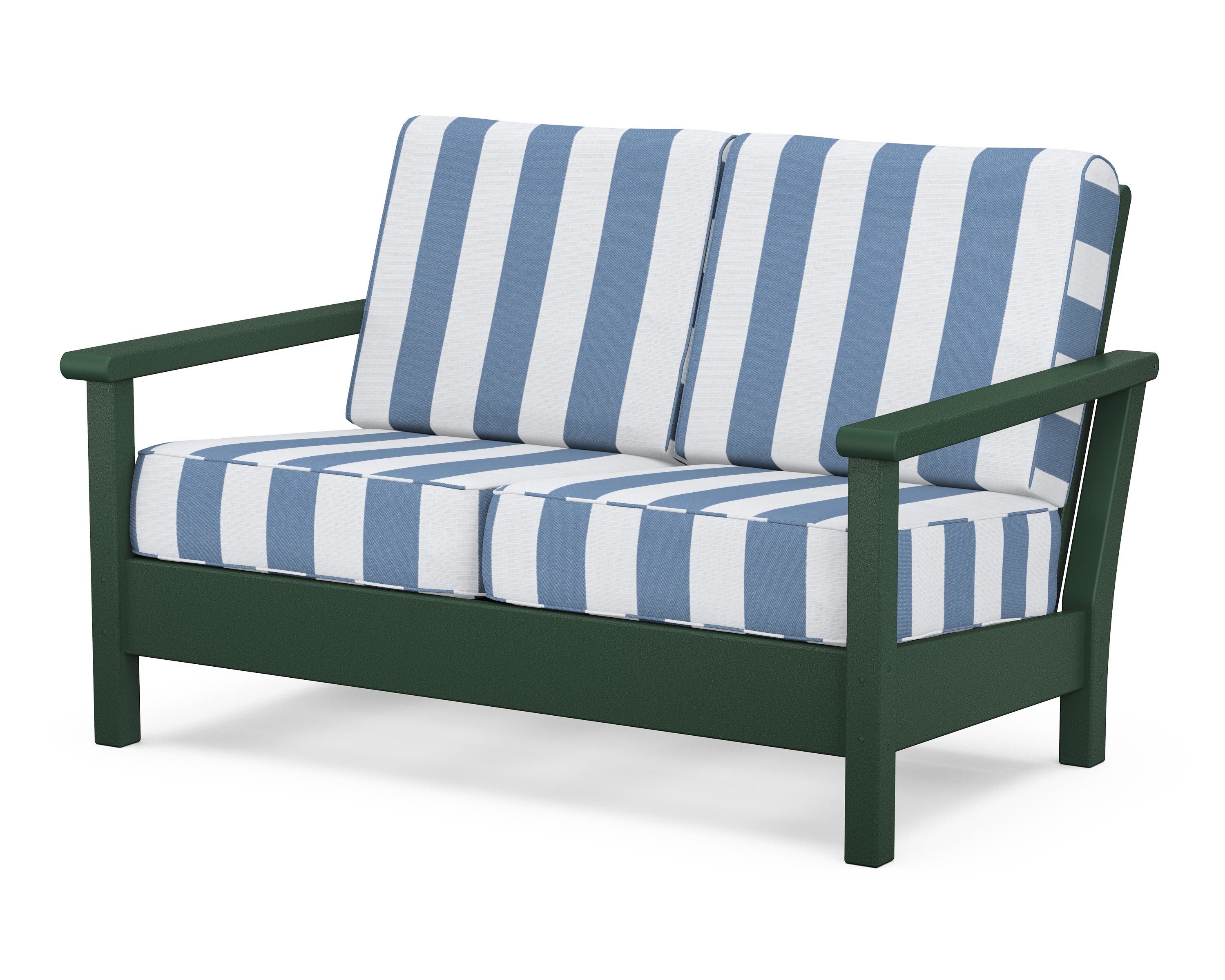 POLYWOOD® Harbour Deep Seating Loveseat in Green / Cabana Stripe Sky Blue