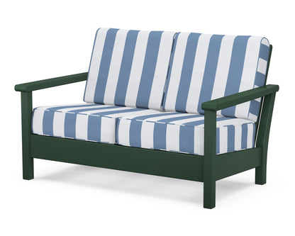 POLYWOOD® Harbour Deep Seating Loveseat in Green / Cabana Stripe Sky Blue
