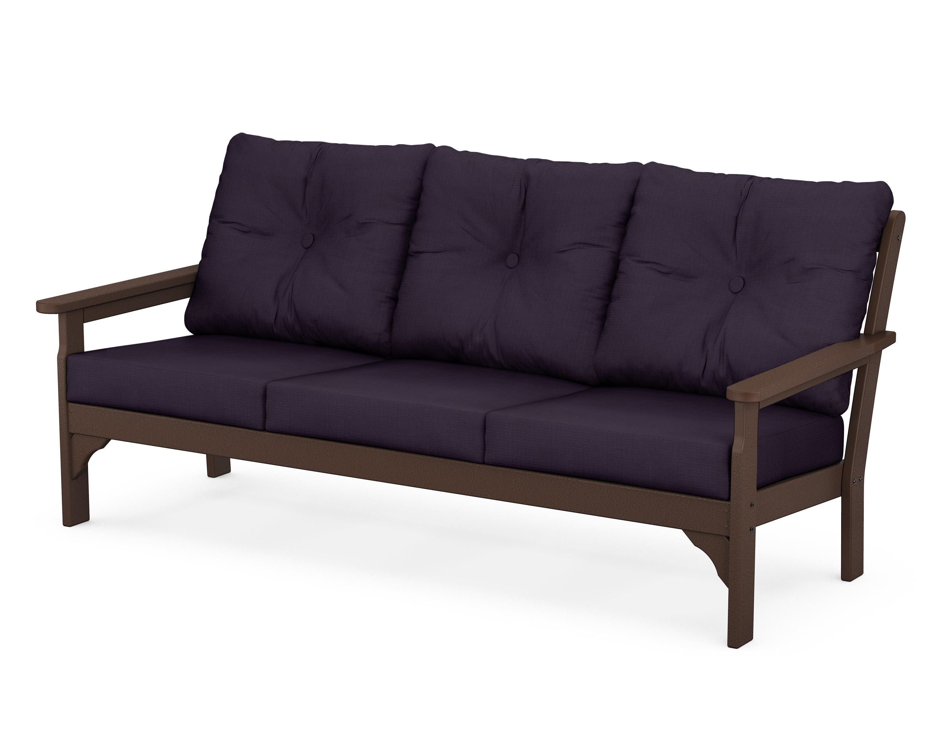 POLYWOOD® Vineyard Deep Seating Sofa in Mahogany / Navy Linen