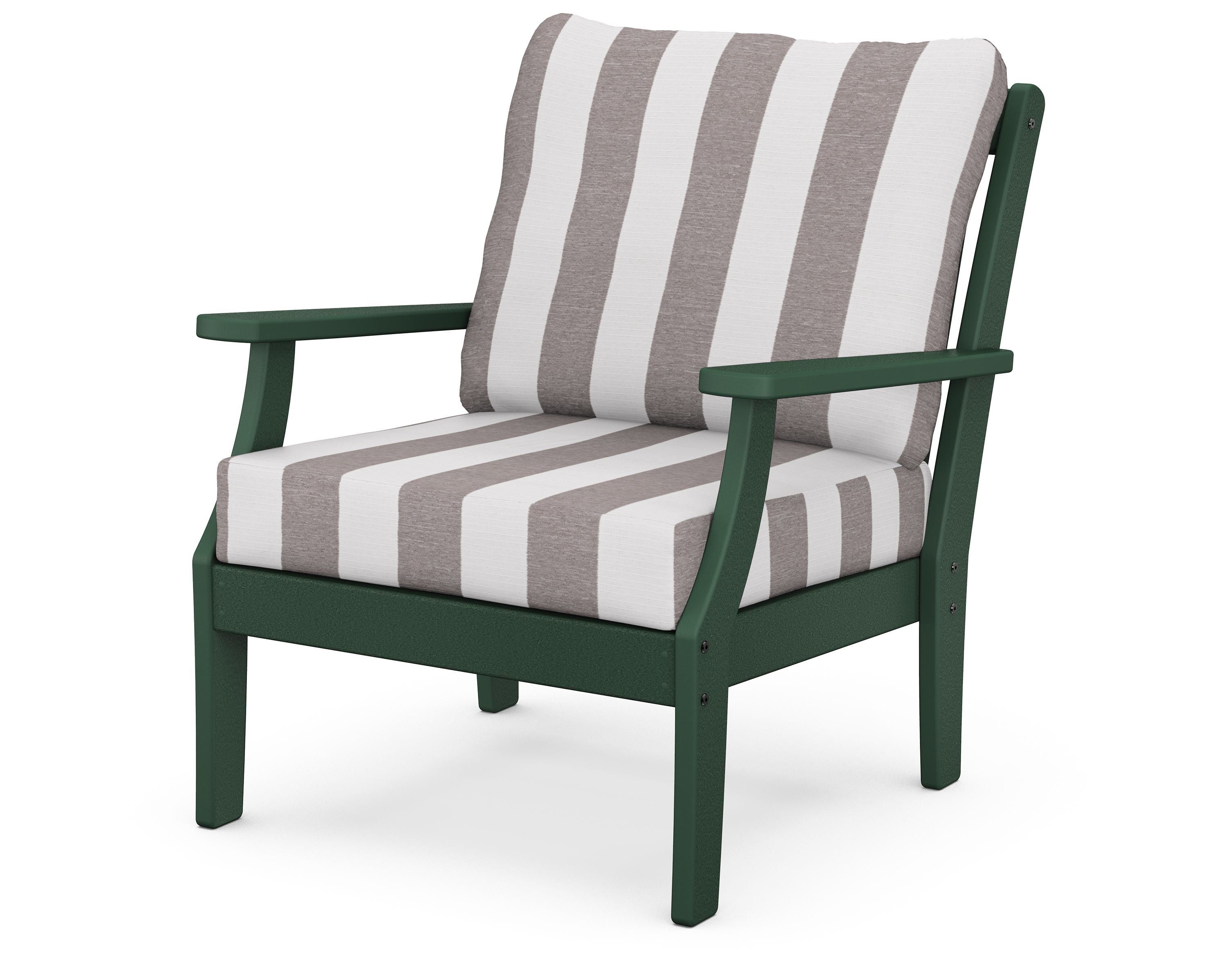 POLYWOOD® Braxton Deep Seating Chair in Green / Cabana Stripe Grey Mist